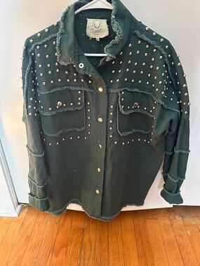 Fantastic Fawn Dark Green Studded Utility Jacket